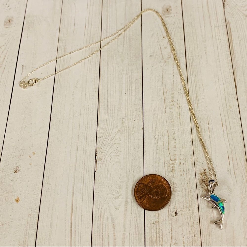 Sterling Silver Opal Dolphin Necklace‎